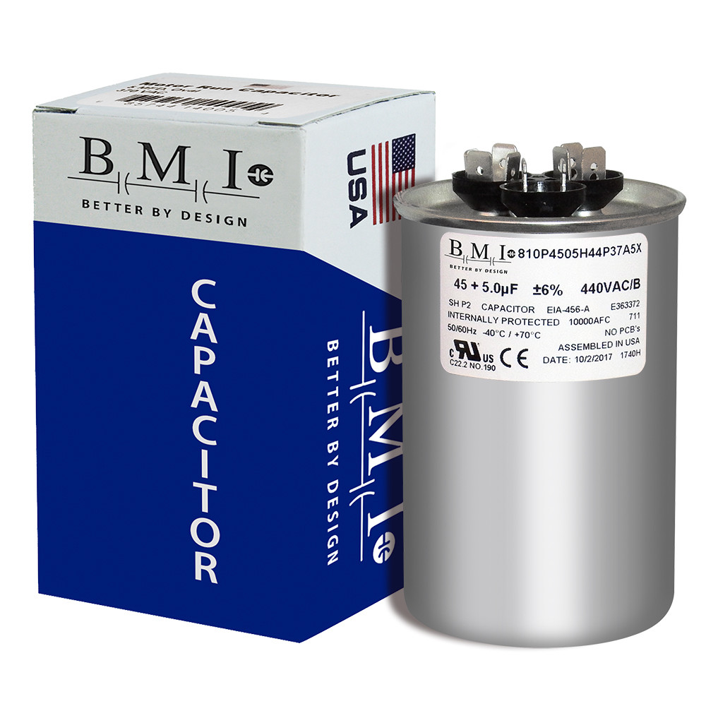 USA 45/5 MFD Round Motor Dual Run Capacitor 45+5 uF 370 440 Volt AC VAC HVAC