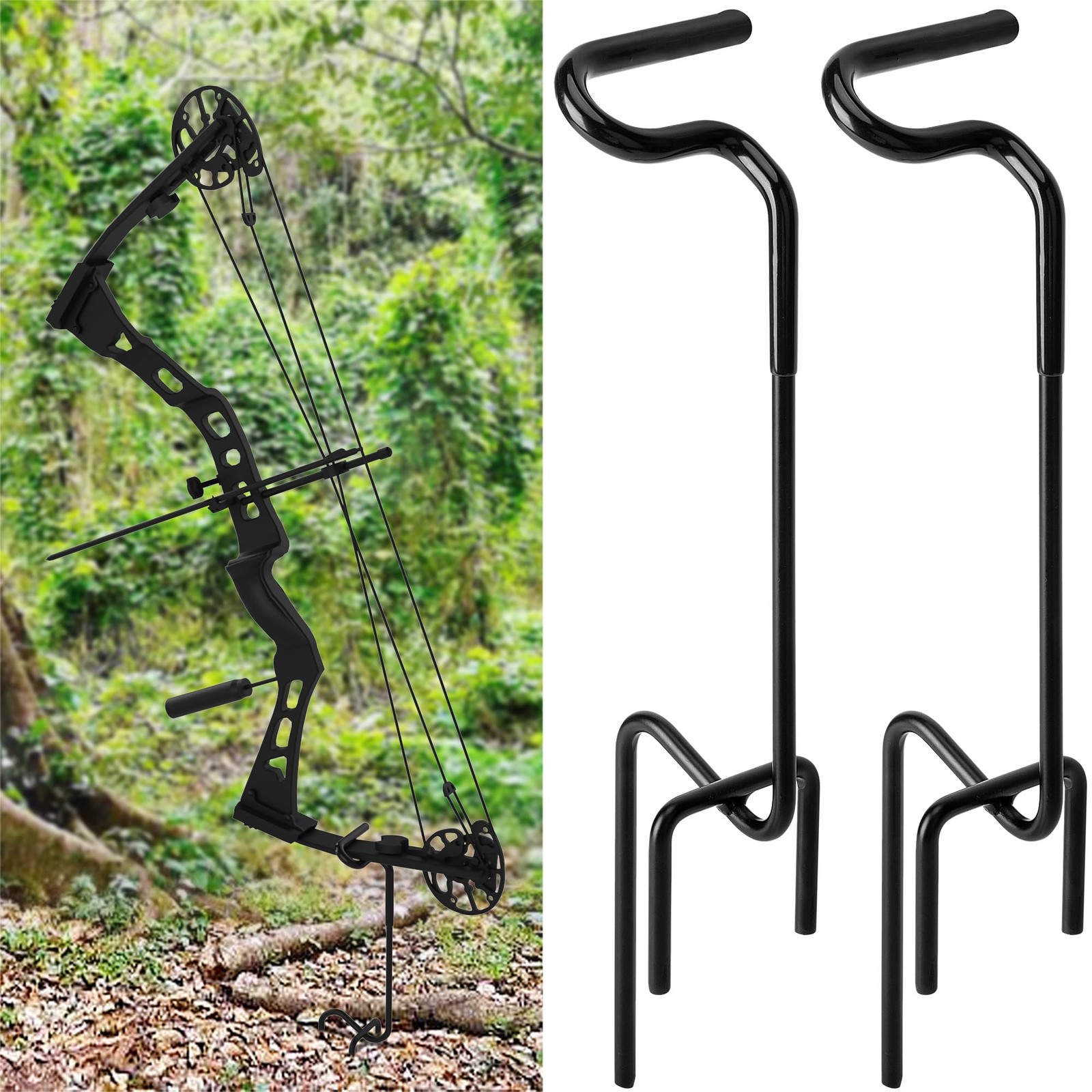 2pcs Hunting Blind Bow Holder, Portable Stake With Rubber Coating, Stable for...