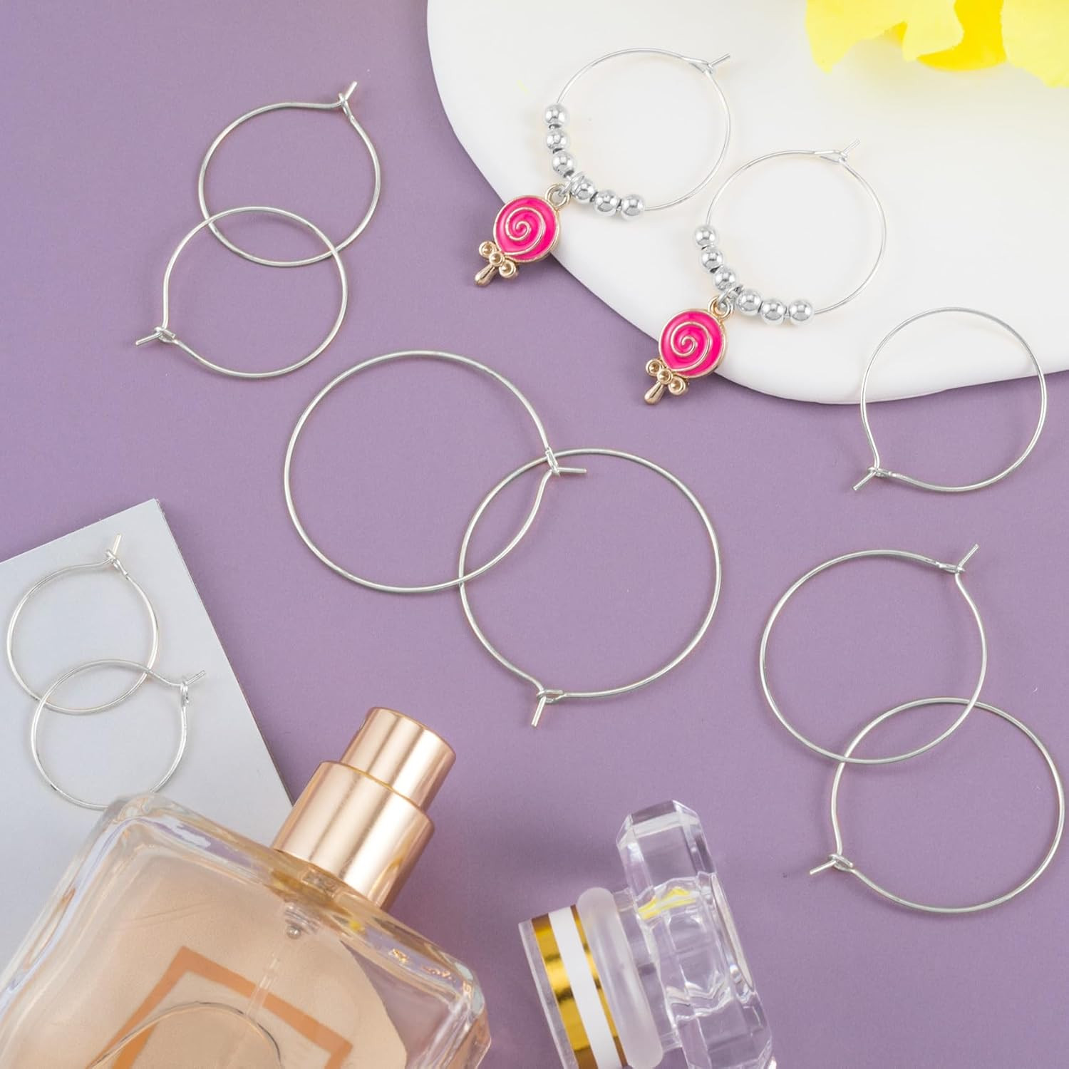 120PCS Earring Hoops, Beading, 4 Sizes, Silver Plated, Open, Round, for DIY Jewe