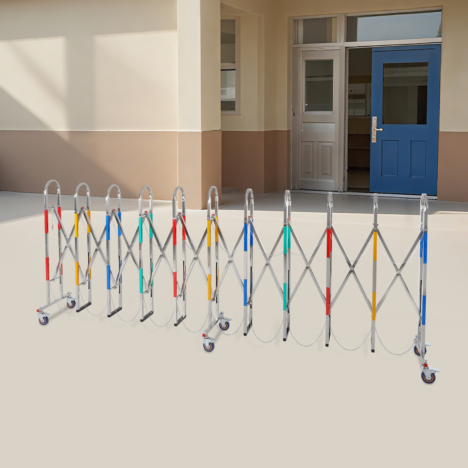 Portable Event Safety Barrier with Telescopic Design - 6-Wheel Mobile Fence