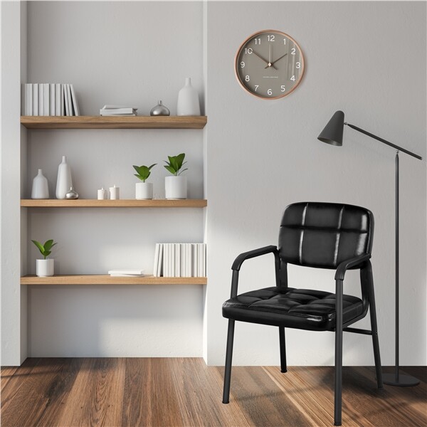 Office Guest Reception Chair Leather Ergonomic Waiting Room Chair w/ Metal Frame