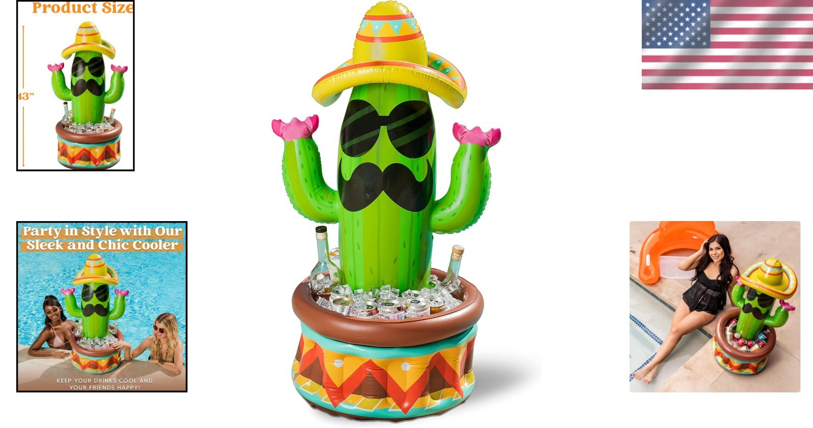 Multi-Color Inflatable Cactus Cooler 43" – Elevate Your Fiesta Experience!
