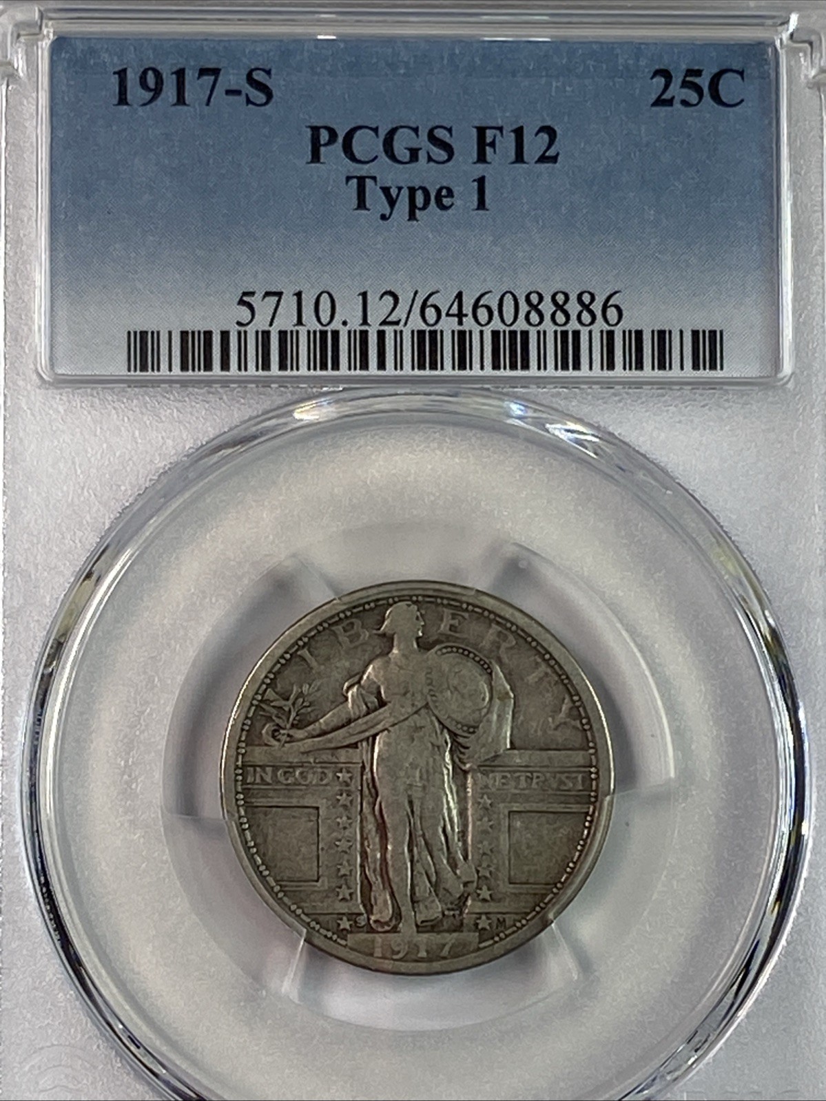 1917 S Type 1 Standing Liberty Silver Quarter 25C PCGS F12