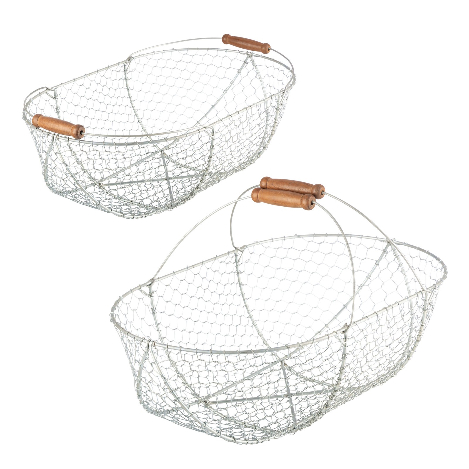 Garden Harvest Basket 2-Pack Large and Small Gathering Hod Mesh and Wood Handle