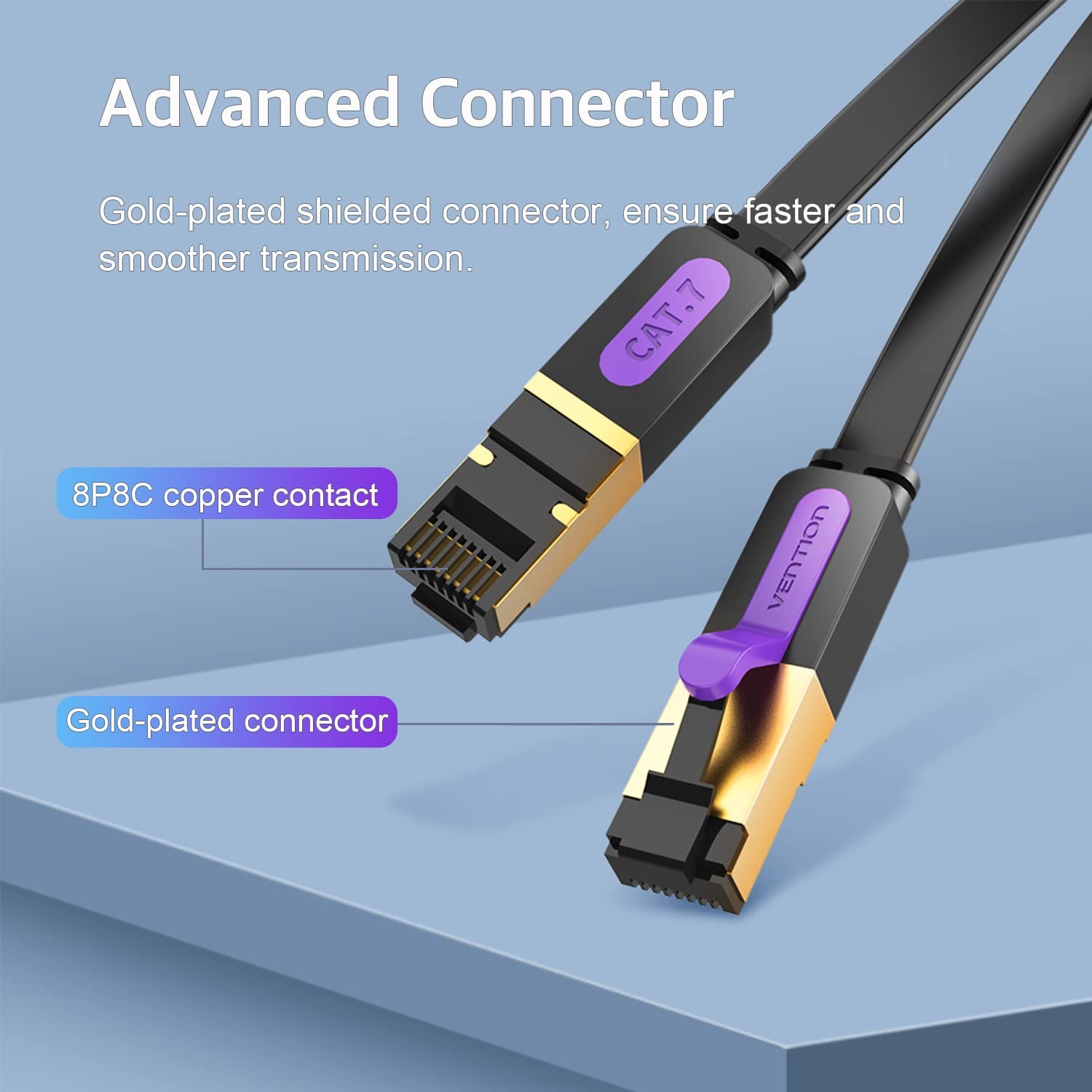 VENTION Ethernet Cable Cat7 Extension Cable,10Gbps 5m, Purple+Black