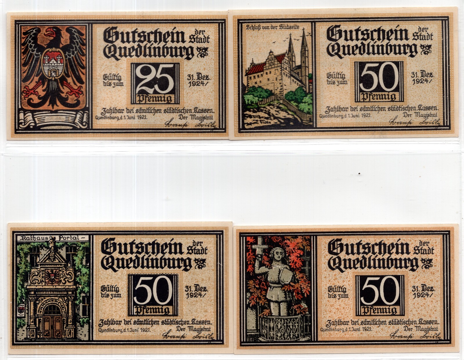 1921 Germany Quedlinburg Notgeld 4 Note Set (3546)