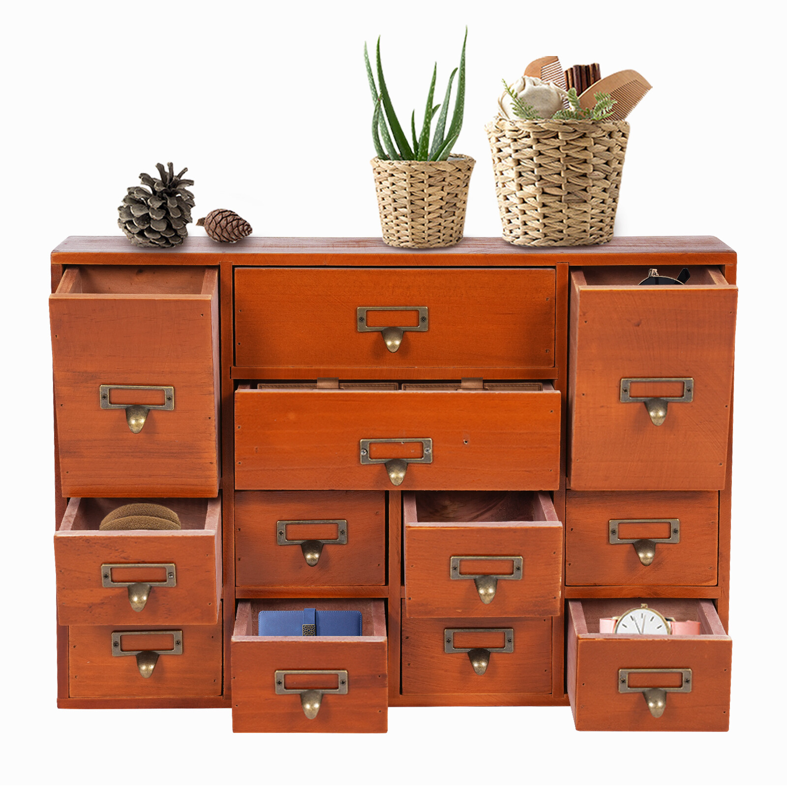 Brown Tabletop Drawers Organizer Storage Box with 12 Drawers Storage Drawers