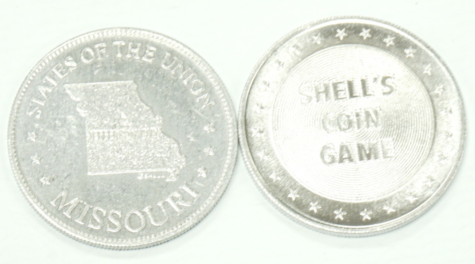 Vintage Missouri Shell Game Tokens Automotive Collectable Aluminum 1968-1969
