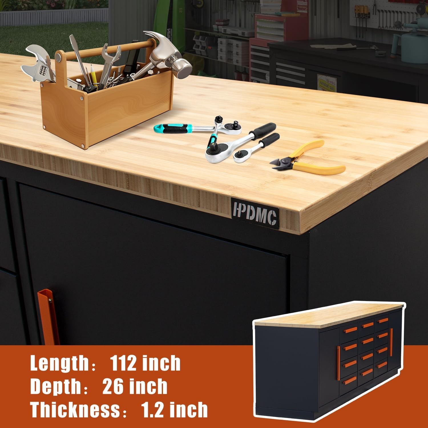 12 Drawer Heavy Duty Rolling Cabinet Workbench Table w/Solid Wood Top for Garage