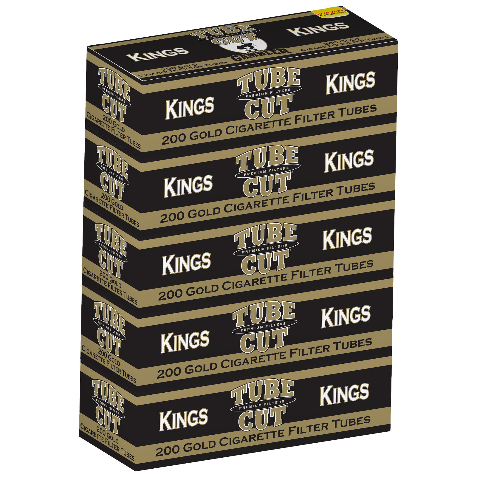 Gambler Tube Cut King Size Gold Cigarette Filter Tubes (200 Per Box) 5 Boxes