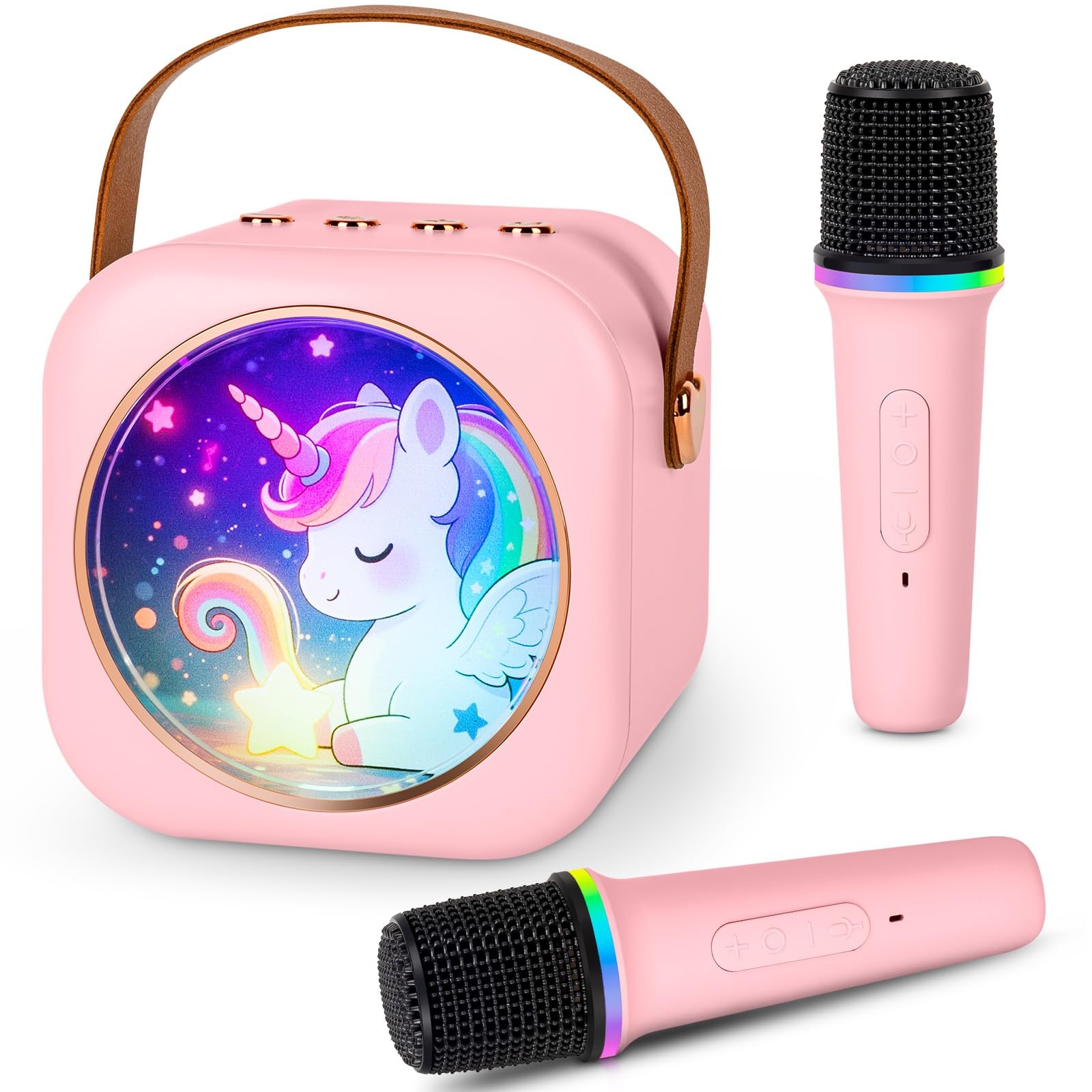 Mini Karaoke Machine with 2 Wireless Microphones, Portable Bluetooth Speaker ...