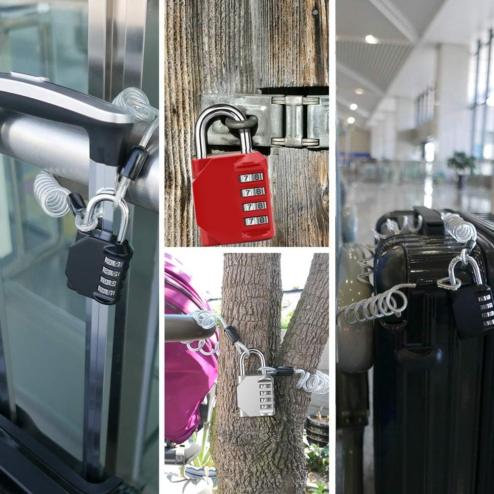 2 Pack  4 Digit Combination Lock, Outdoor Waterproof Padlock with Steel Cable...