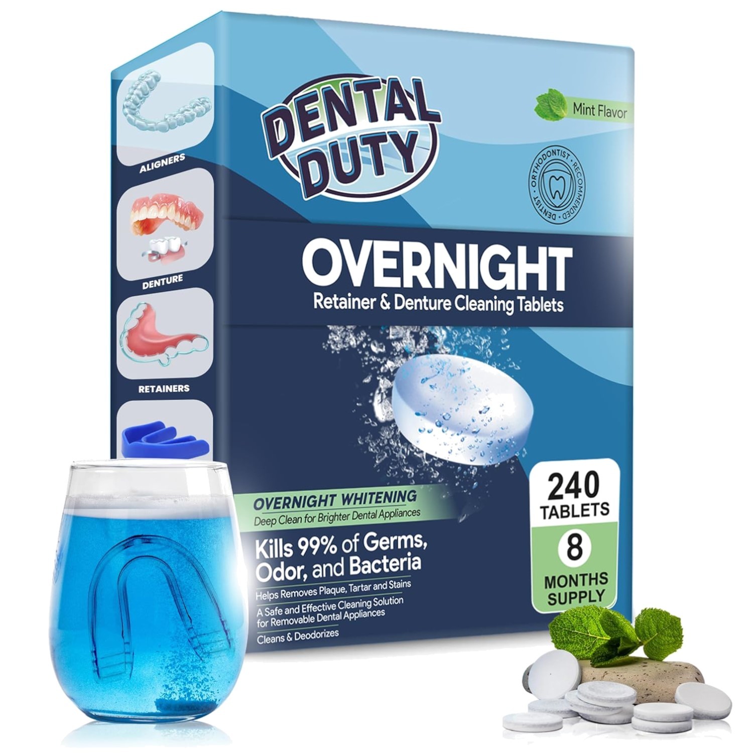 Deep-Cleaning Overnight Tablets for Dentures & Retainers - 240 Count Value Pack