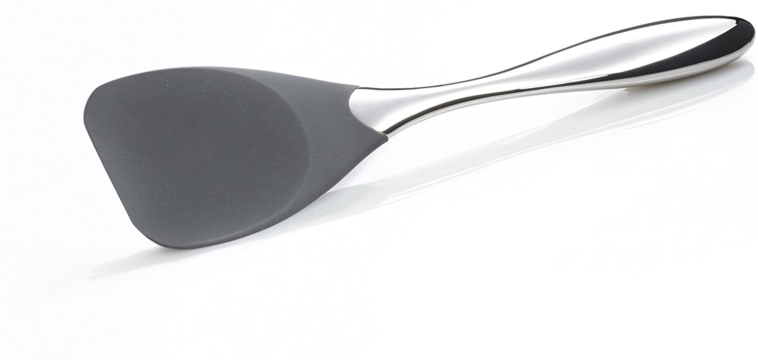 Nambé Curvo Spatula 12-Inch Spoonula – Stainless Steel Handle with Wide Silicone