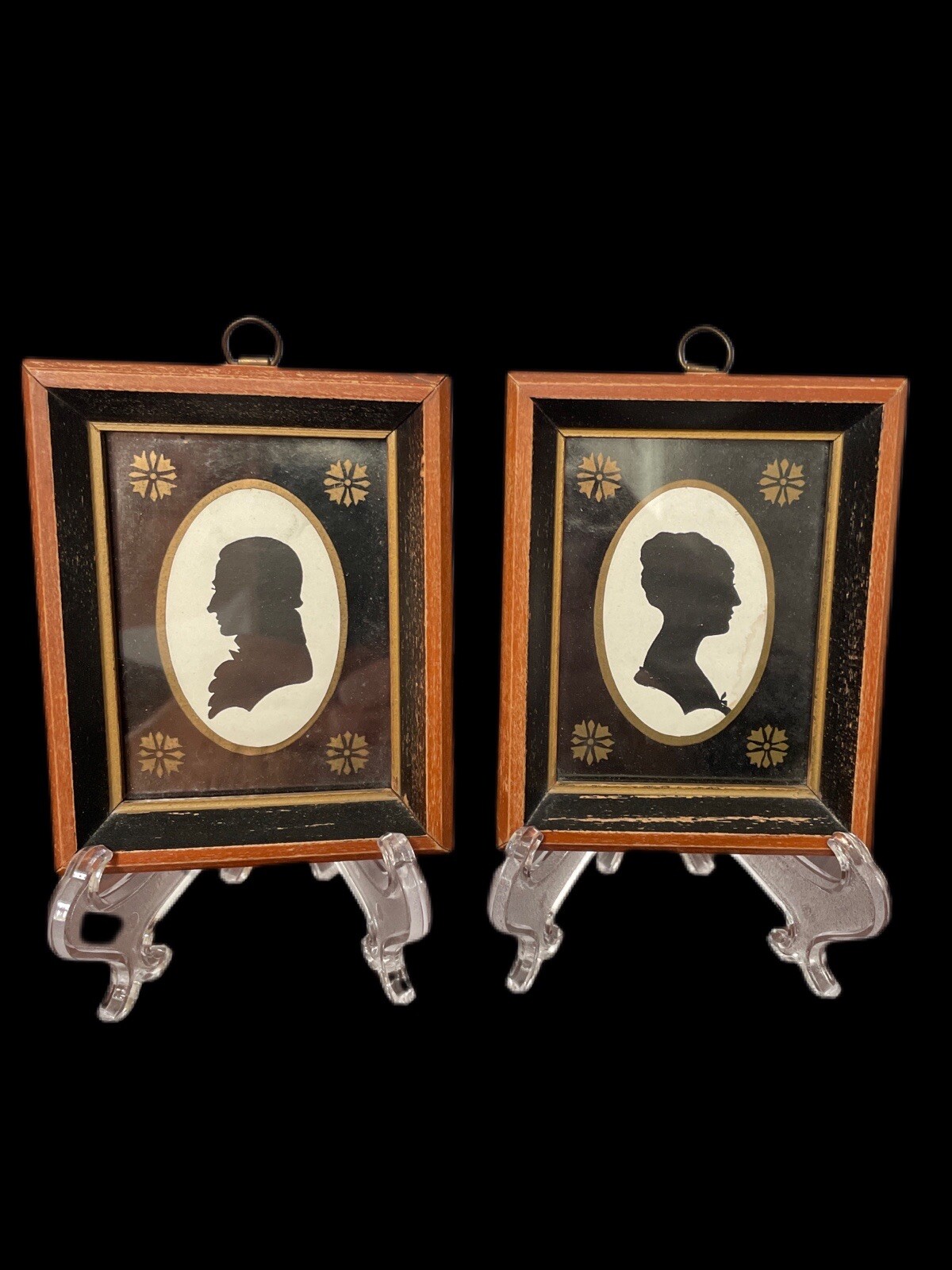 Wallace Nutting Silhouette Pair Munroe Couple Vintage Circa 1927 Rare Framed 4”