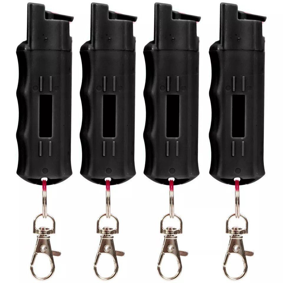 Burn 4 Pack Pepper Spray Keychain for Self Defense 1/2oz Police Srength Black