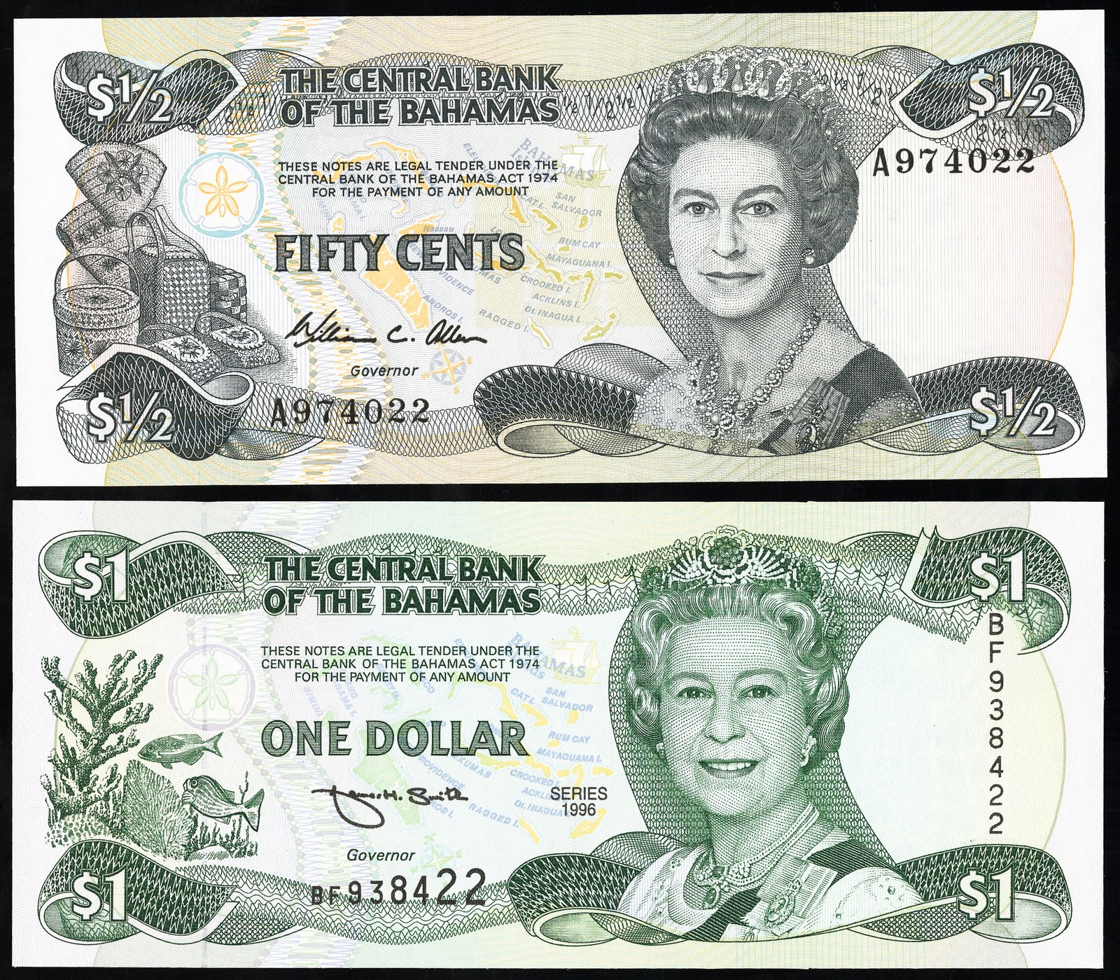 Bahamas Paper Money Lot of 2 Notes