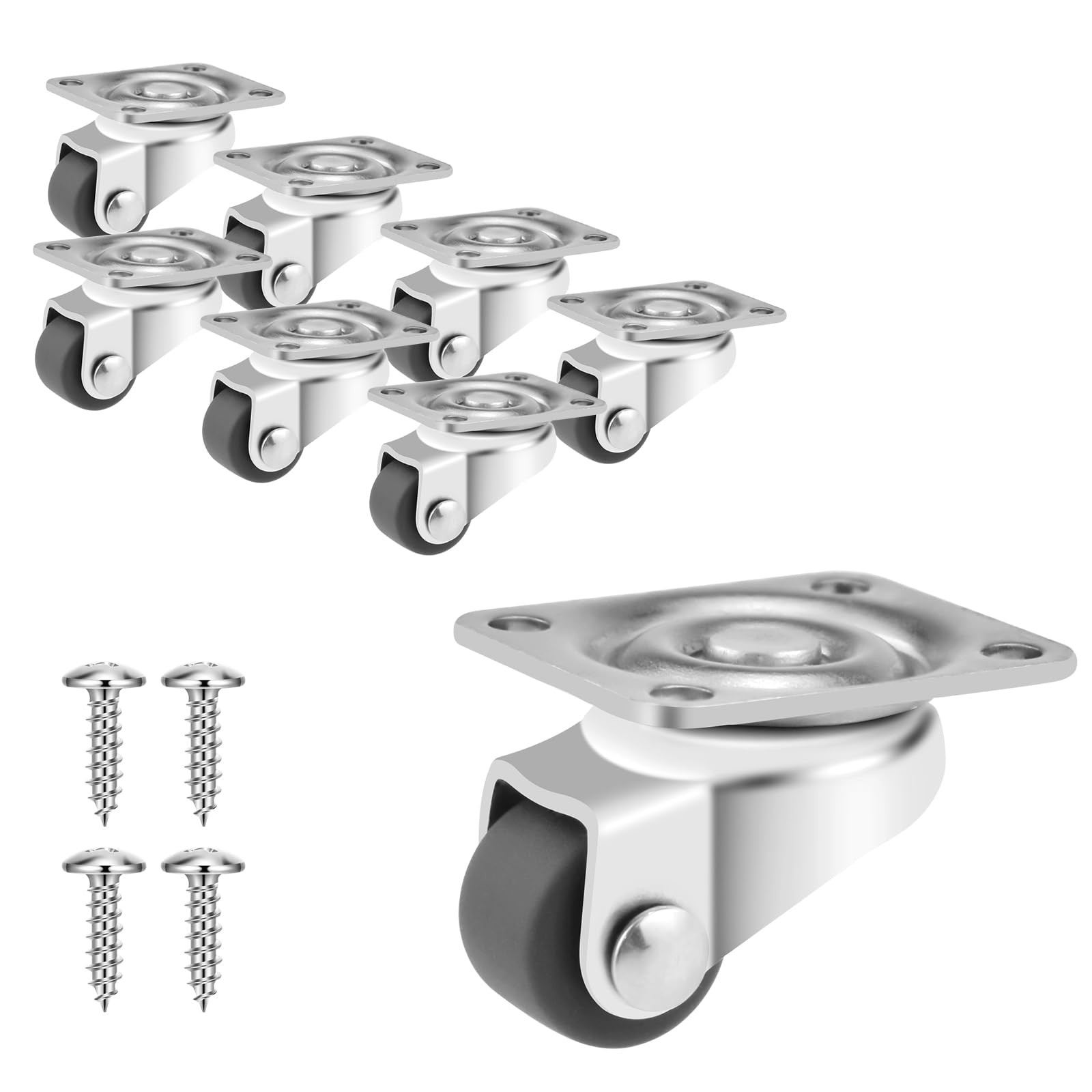 8 Pcs 1/2 Inch Small Caster Wheels, Low Profile Mini 360 Degree Swivel Caster...