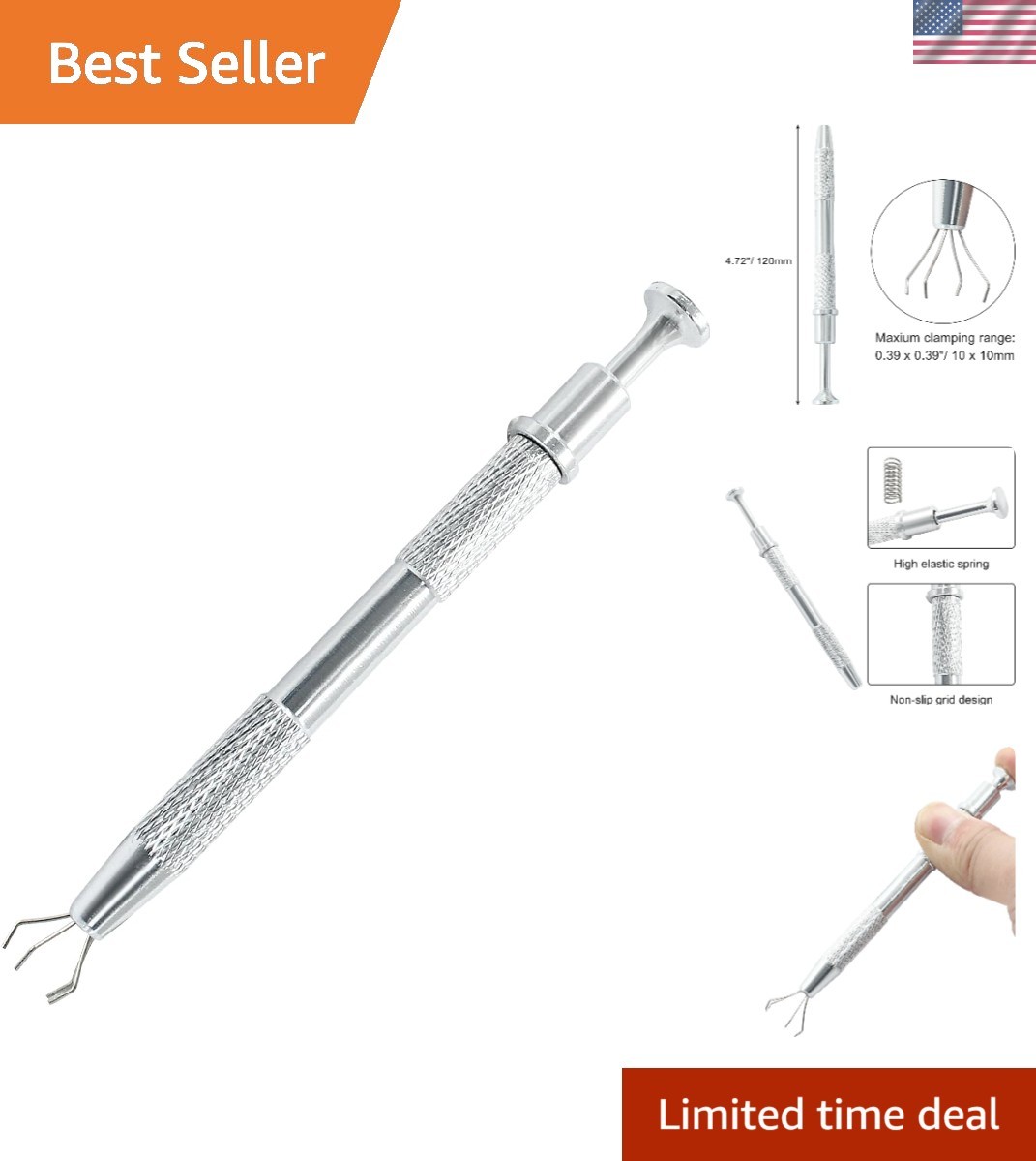 Compact 4-Prong Tool for Easy Retrieval of Small Components, Ergonomic Design