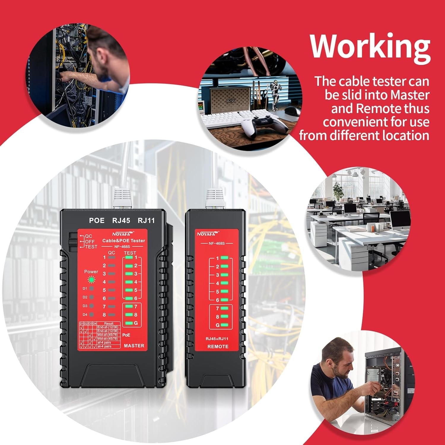Professional Network Cable Tester for RJ45, RJ11 & PoE | Compact & LED Display