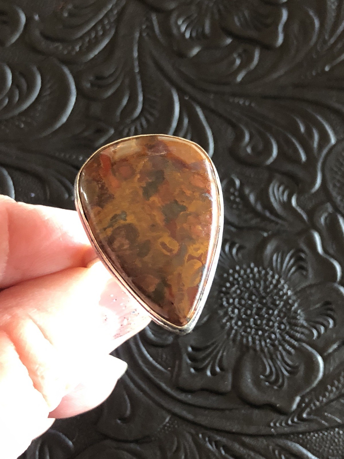 Artisan Red Jasper Arrow Ring Shadow Bezel Size 10.5