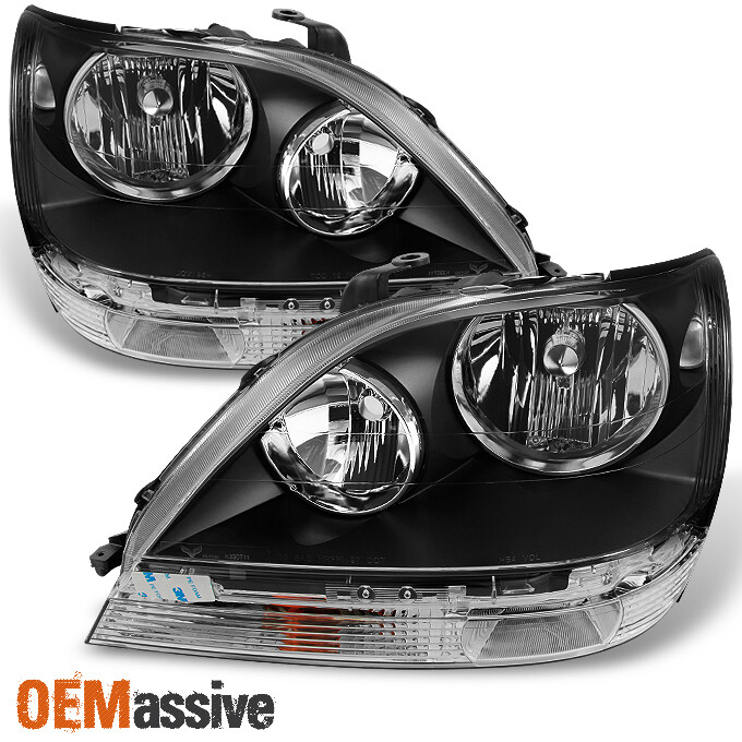 Fits 99-03 Lexus RX300 RX-300 Black Headlights Halogen Type Headlamps Left/Right