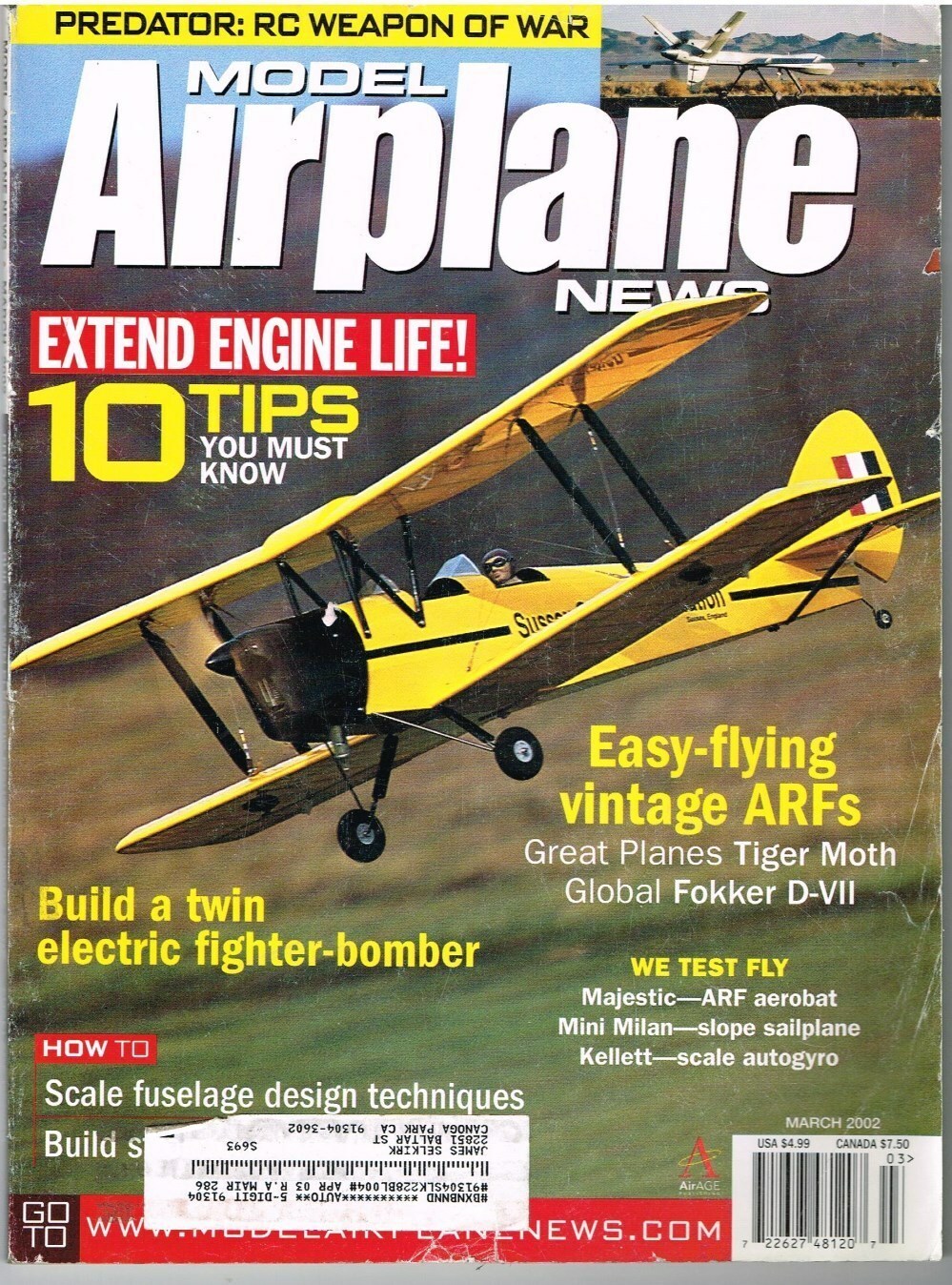 MODEL AIRPLANE NEWS Magazine March 2002 Westland Whirlwind scale twin