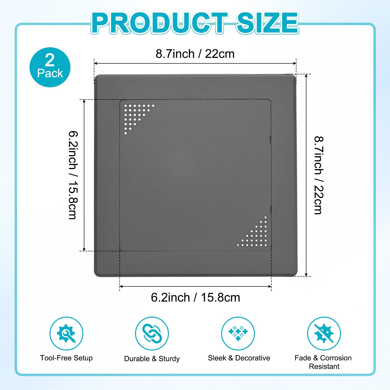2-Pack Access Panel for Drywall, 6x6" Plastic Removable [Black, Vented Square]