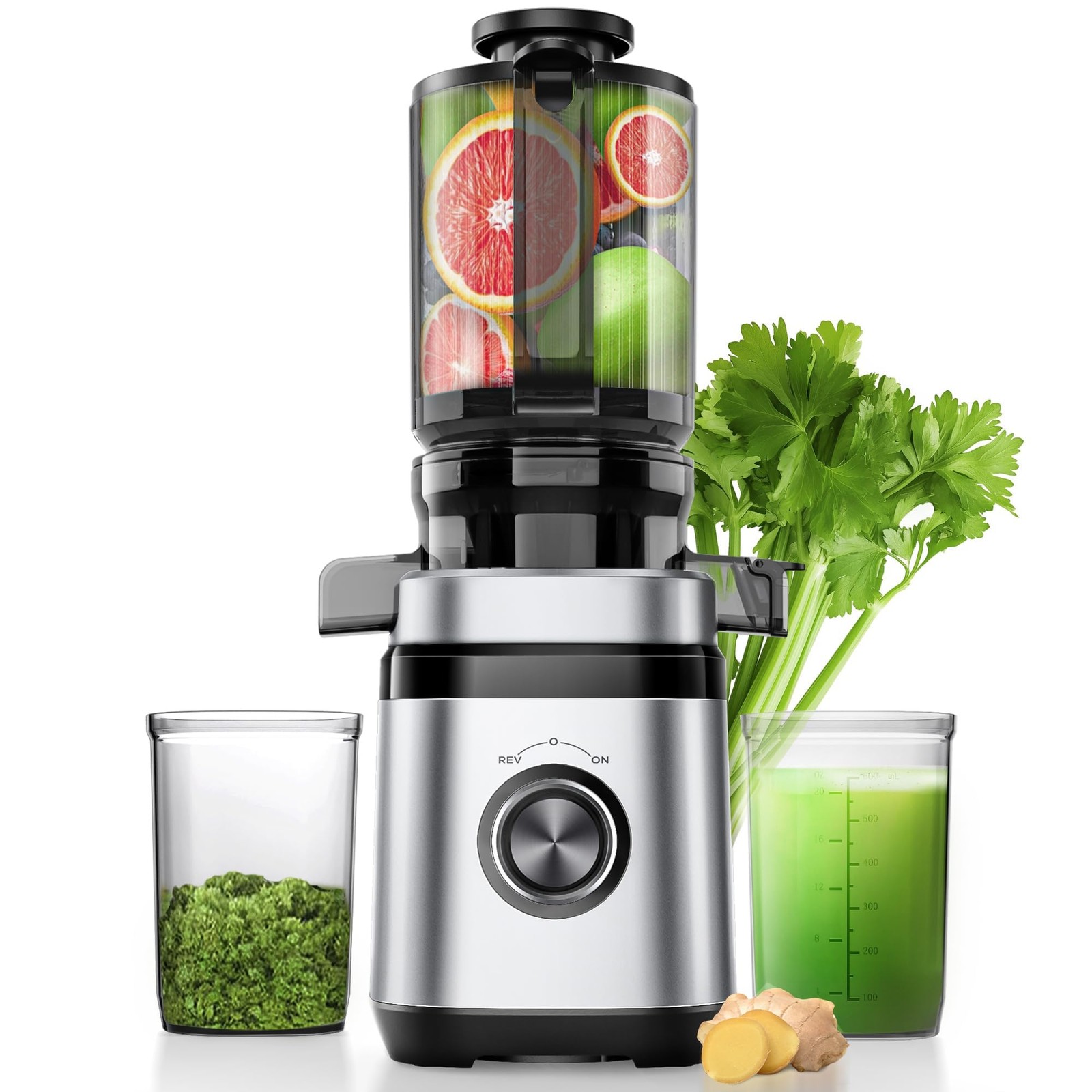 Juicer Machines, Cold Press Juicer with Wide Feed Chute, Slow Masticating Jui...
