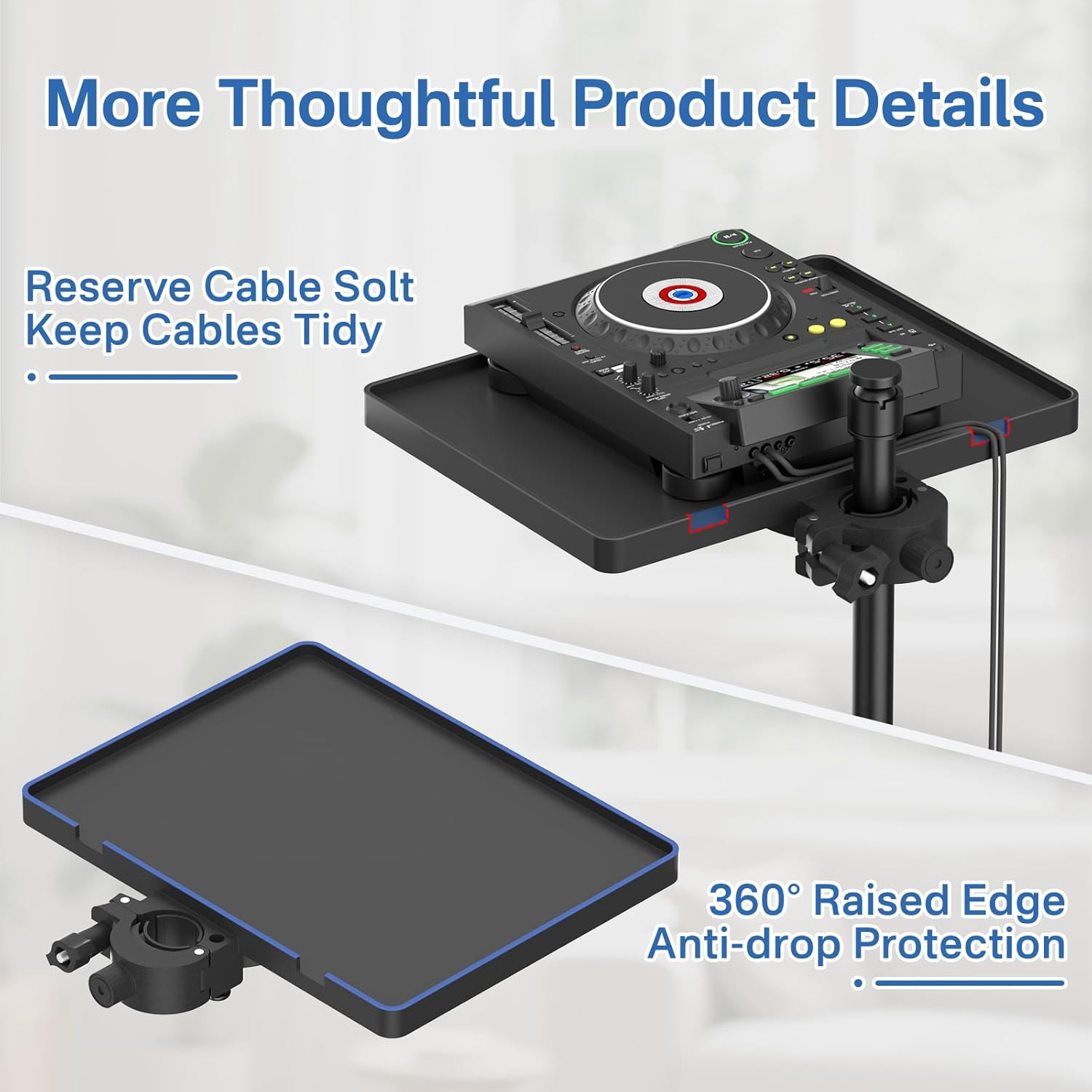 Functional Microphone Stand Tray with Adjustable Mic Stand Phone Holder - 8.7"x6