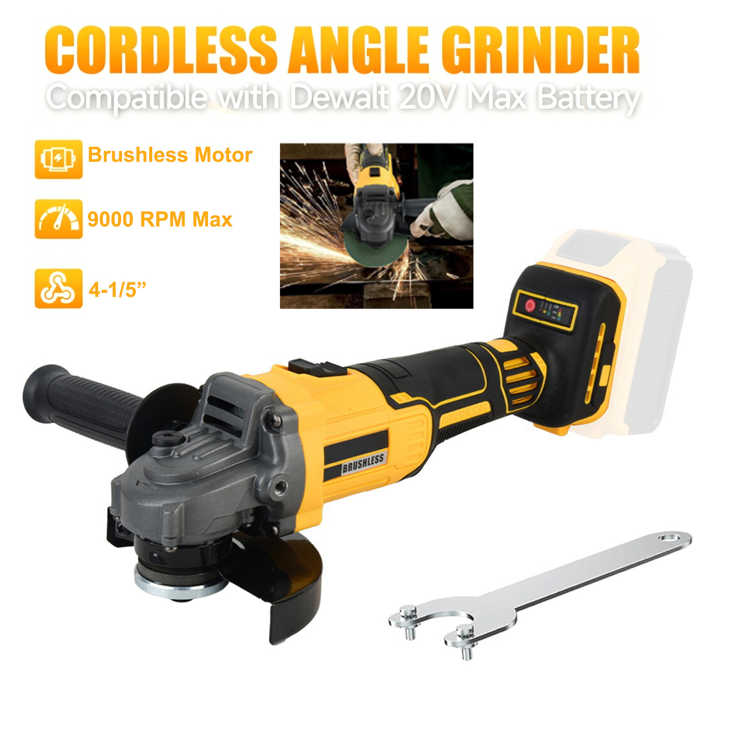 Cordless Angle Grinder Compatible Dewalt 20V MAX Battery 4" to 4-1/5" Brushless