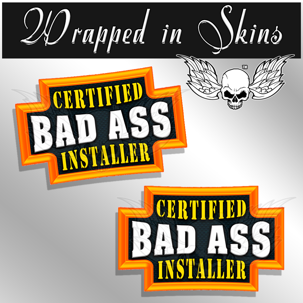 INSTALLER Certified Bad Ass Hard Hat Decals Funny Helmet Stickers - 2 PACK