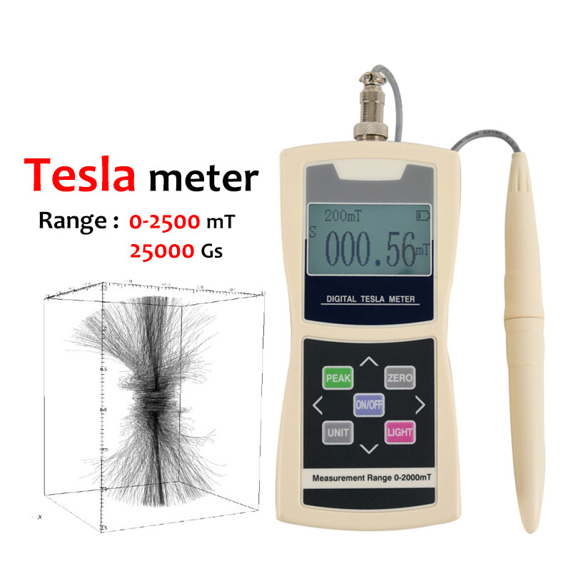 Gauss Meter Tesla Meter Digital Magnetic Field Tester Flux Meter with 0-2500mT