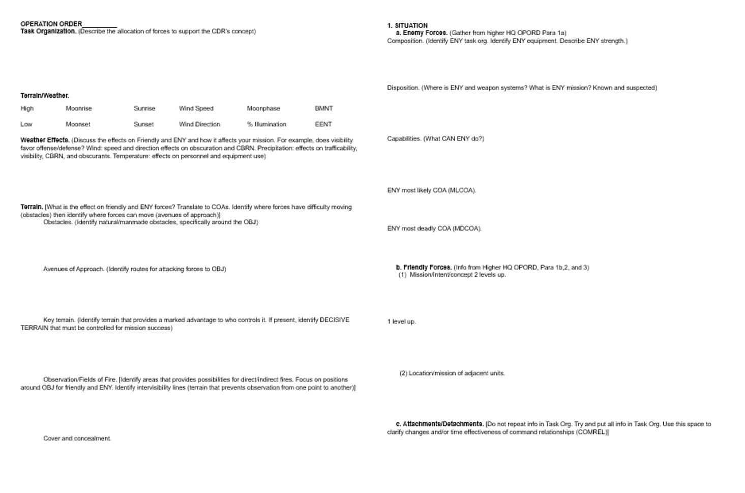 Army Laminated Operations Order (OPORD) Template | Weatherproof OPORD Shell