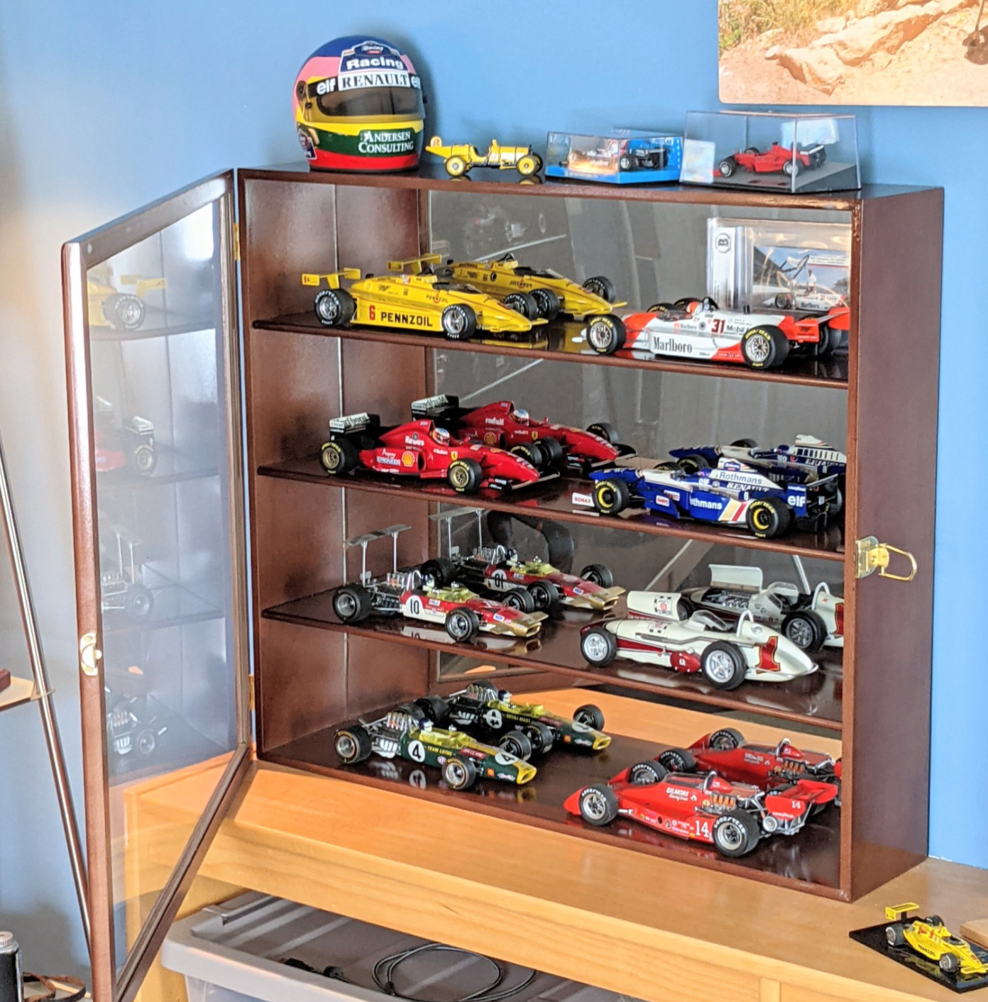 ​1/18 Scale Diecast Car Display Case Cabinet Box Wood Memorabilia Mirror Cars