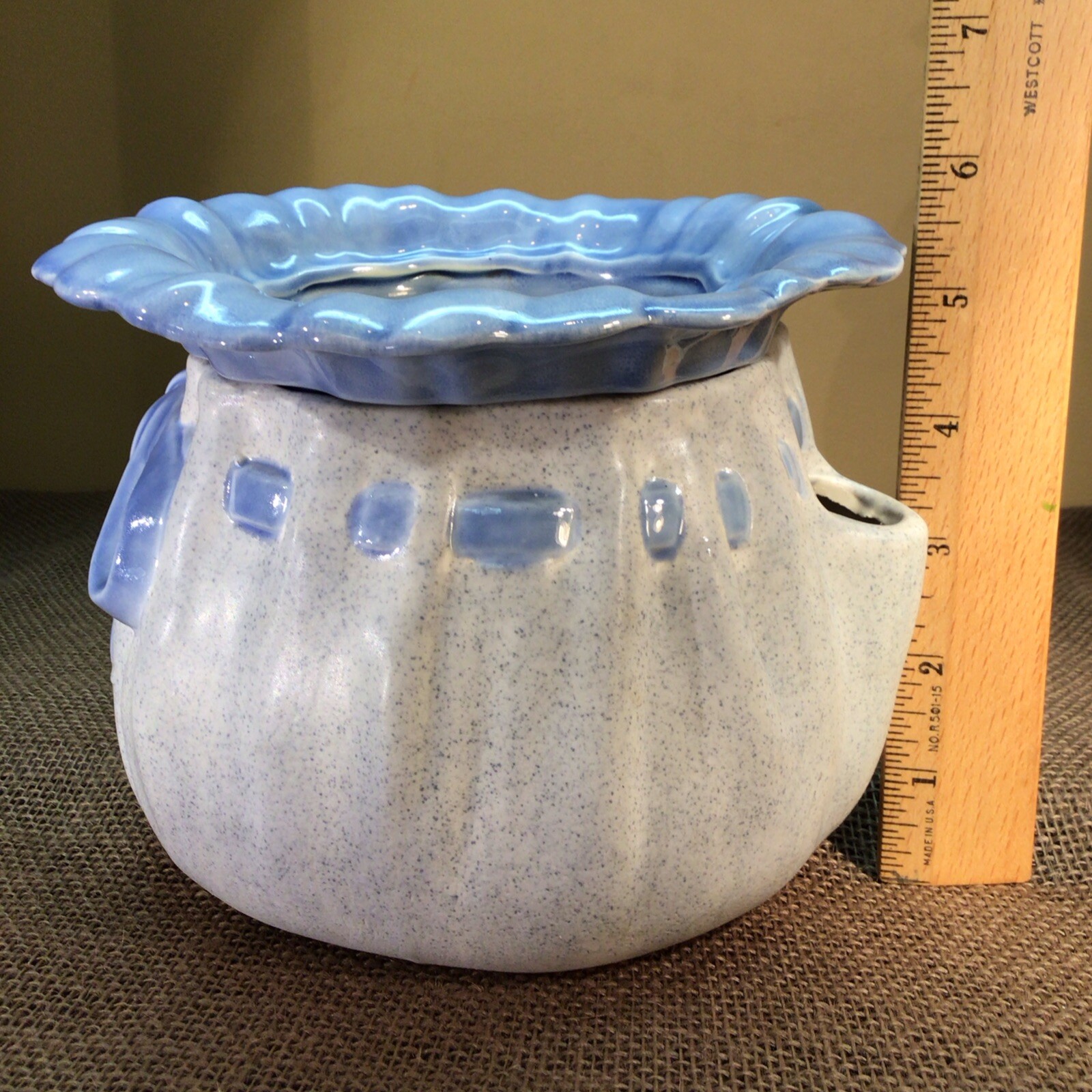 Vtg. Self Watering Double Planter Handmade Ceramic Porcelain, Dated 1989 Signed