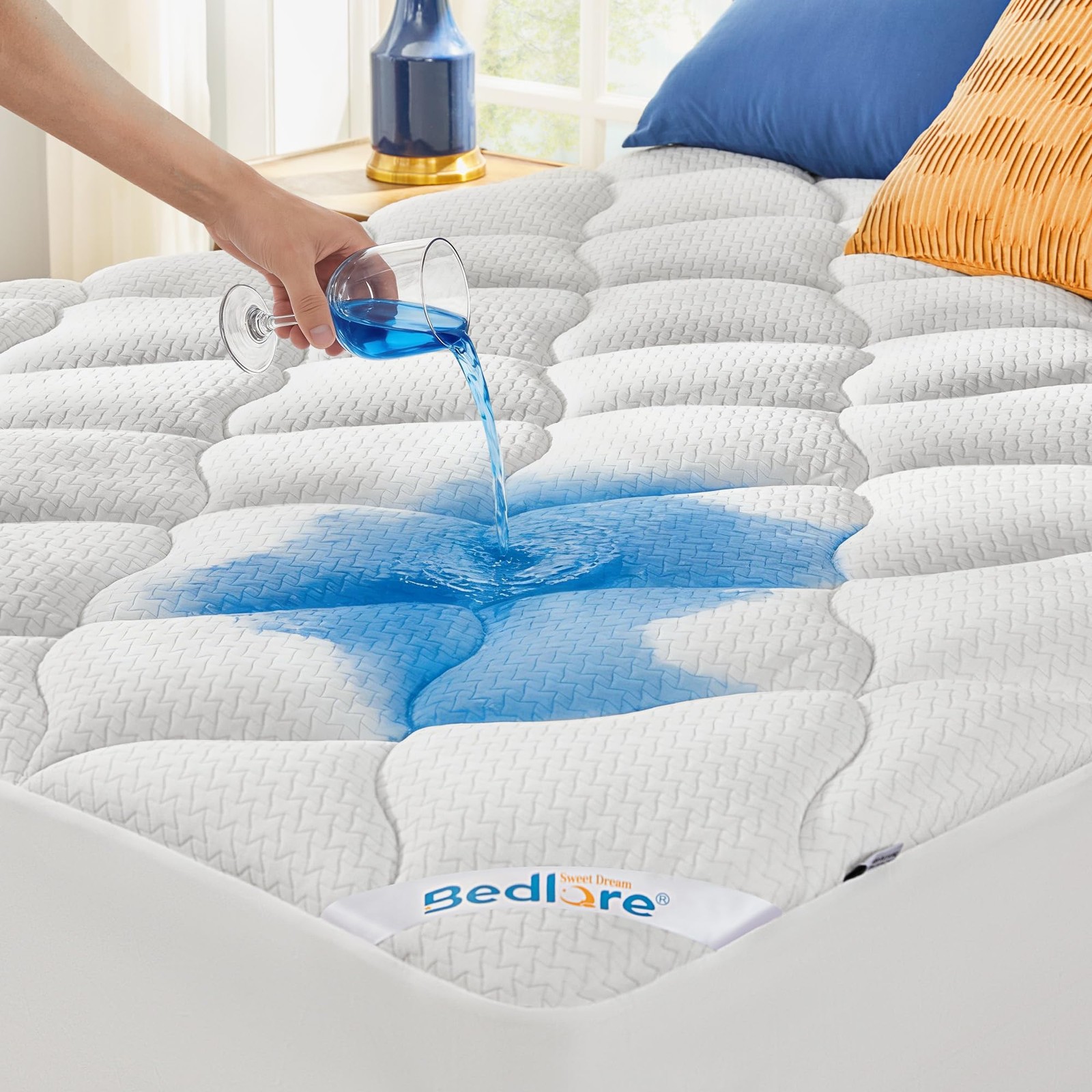 BEDLORE Waterproof Full Size Mattress Pad, Quilted Fitted Full, White