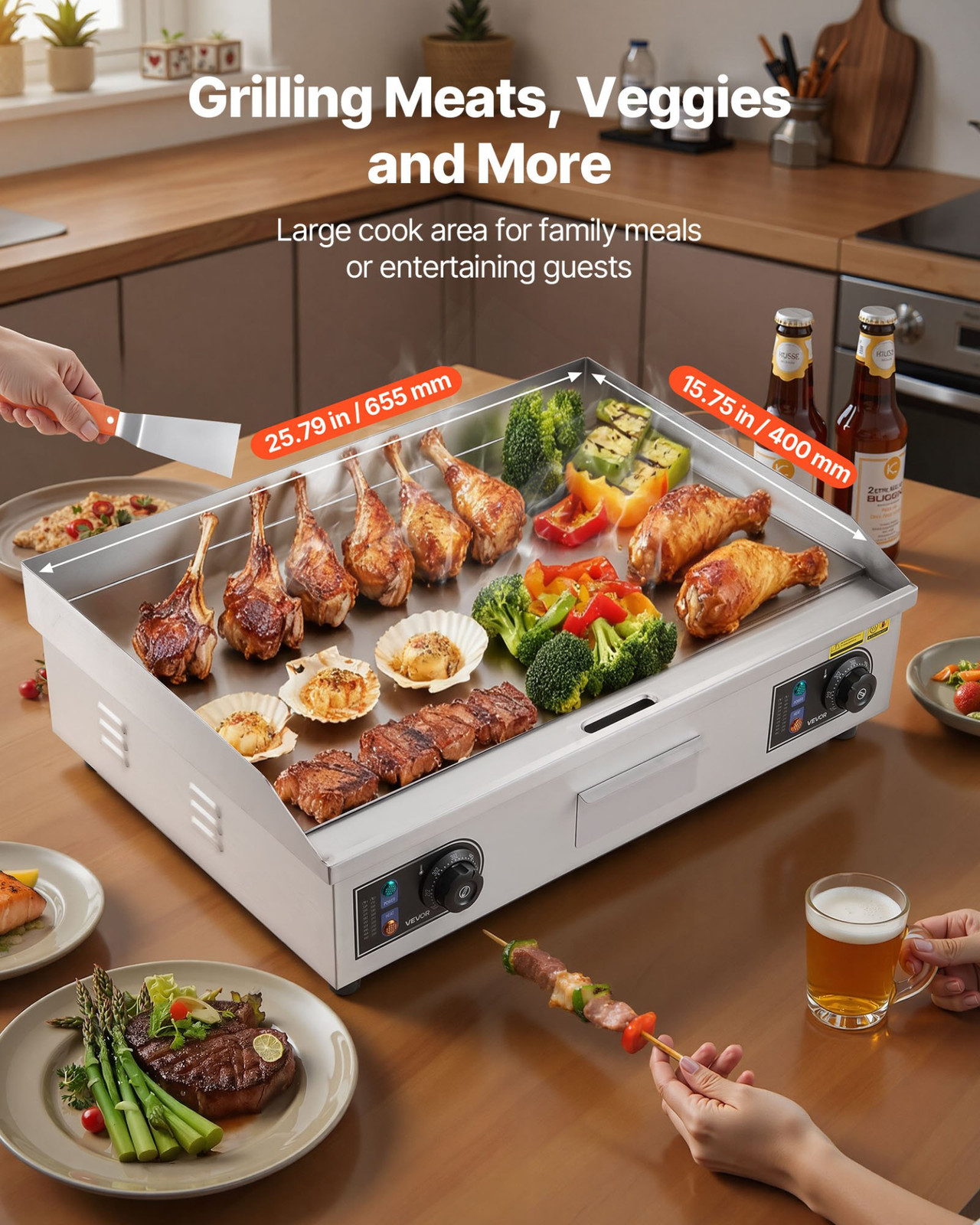 Commercial Electric Griddle 2800W 25.8x15.7in Full Flat Top Stainless