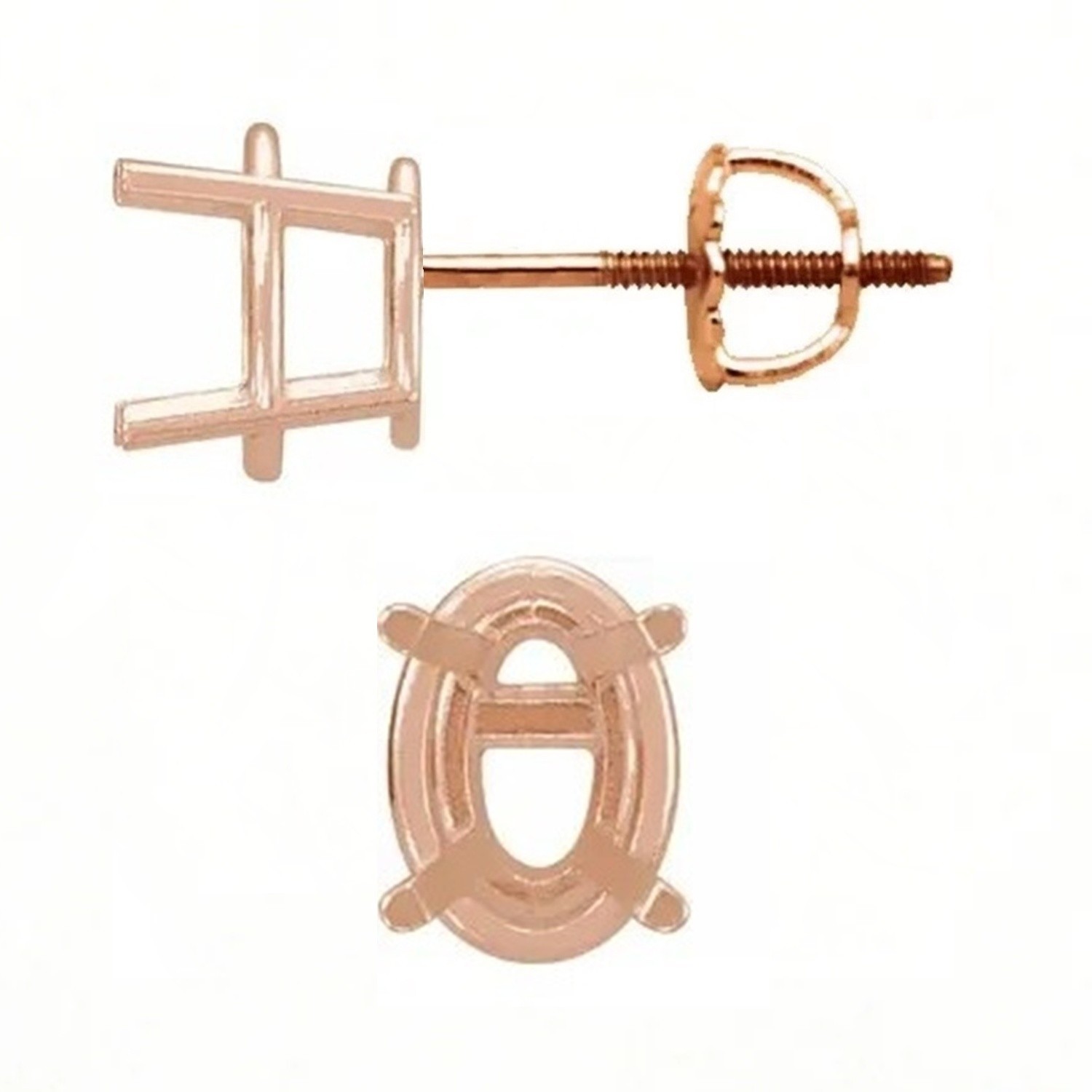 Screw Back Earring Mountings 14K Rose Gold Oval Cut 4 Prong Basket - 1 Pair USA