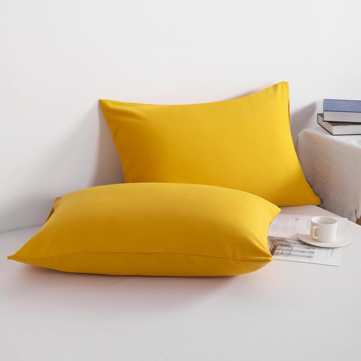 Queen Pillowcase Set - 4 Pack Brushed Queen (20" x 30") Ginger Yellow