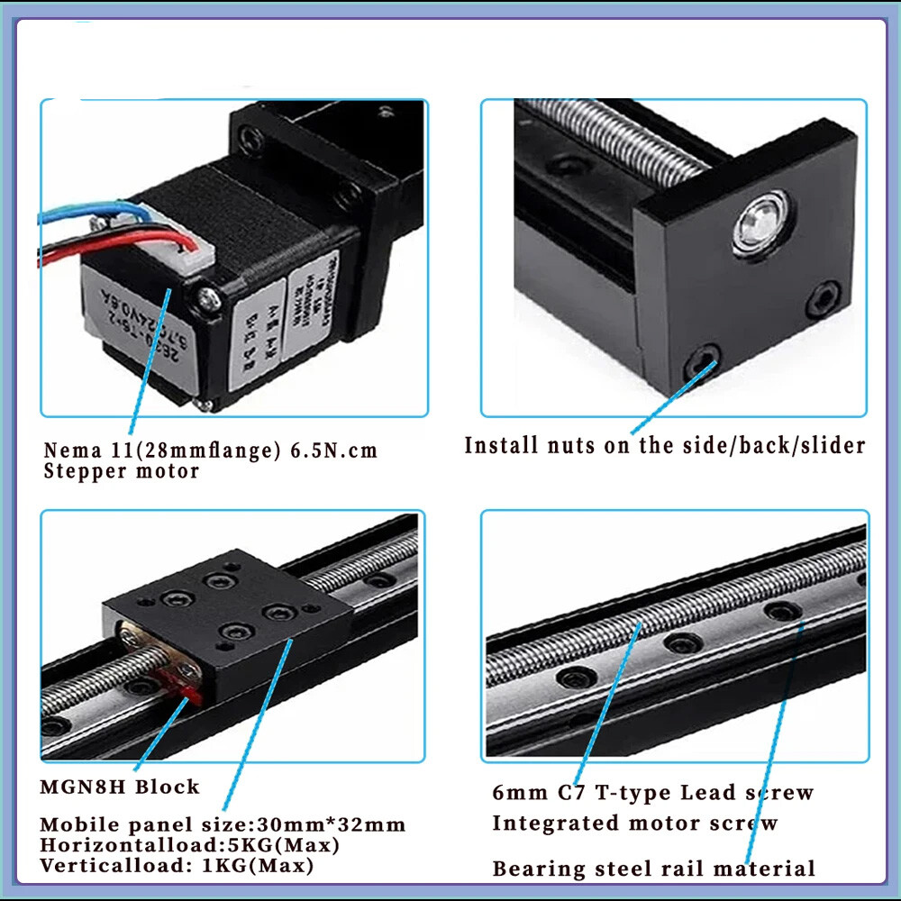 CNC Mini Motorized Slide Table Linear Guide Rail Stage Nema11 Motor Drive Kit