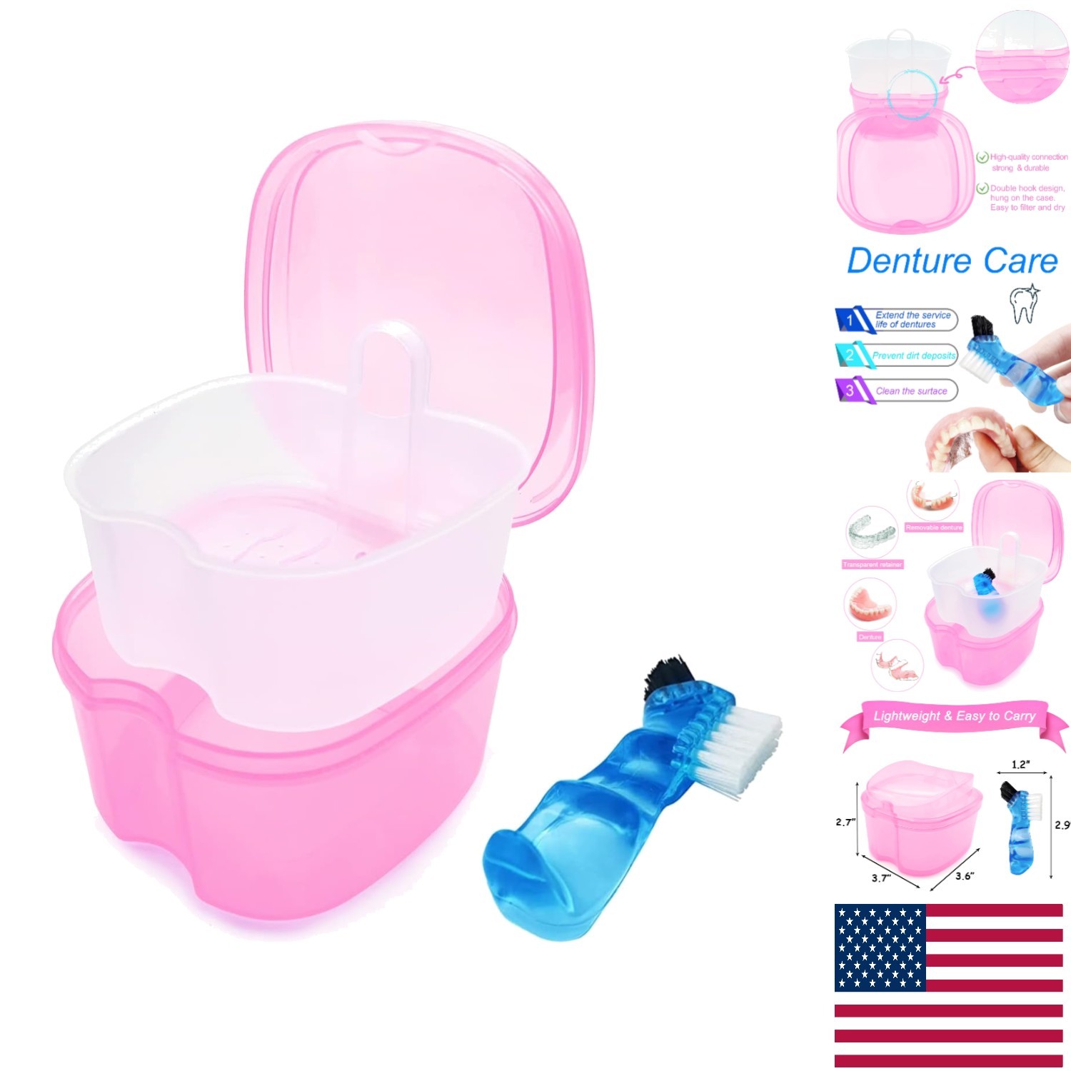 Sturdy Denture Bath Case with Convenient Mini Toothbrush & Storage Solutions