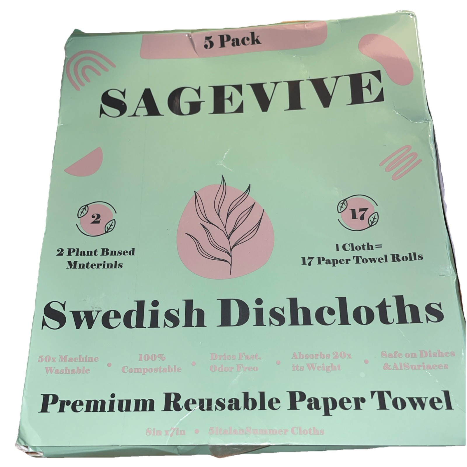Sagevive Swedish Dishcloths 5-Pack, Reusable Paper Towels Dish Cloths Sagevine