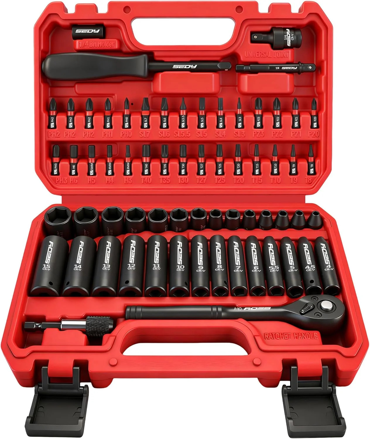 64-Piece 1/4" Drive Impact Socket Wrench Driver-Bits Set, Cr-V Metric&SAE Deep a