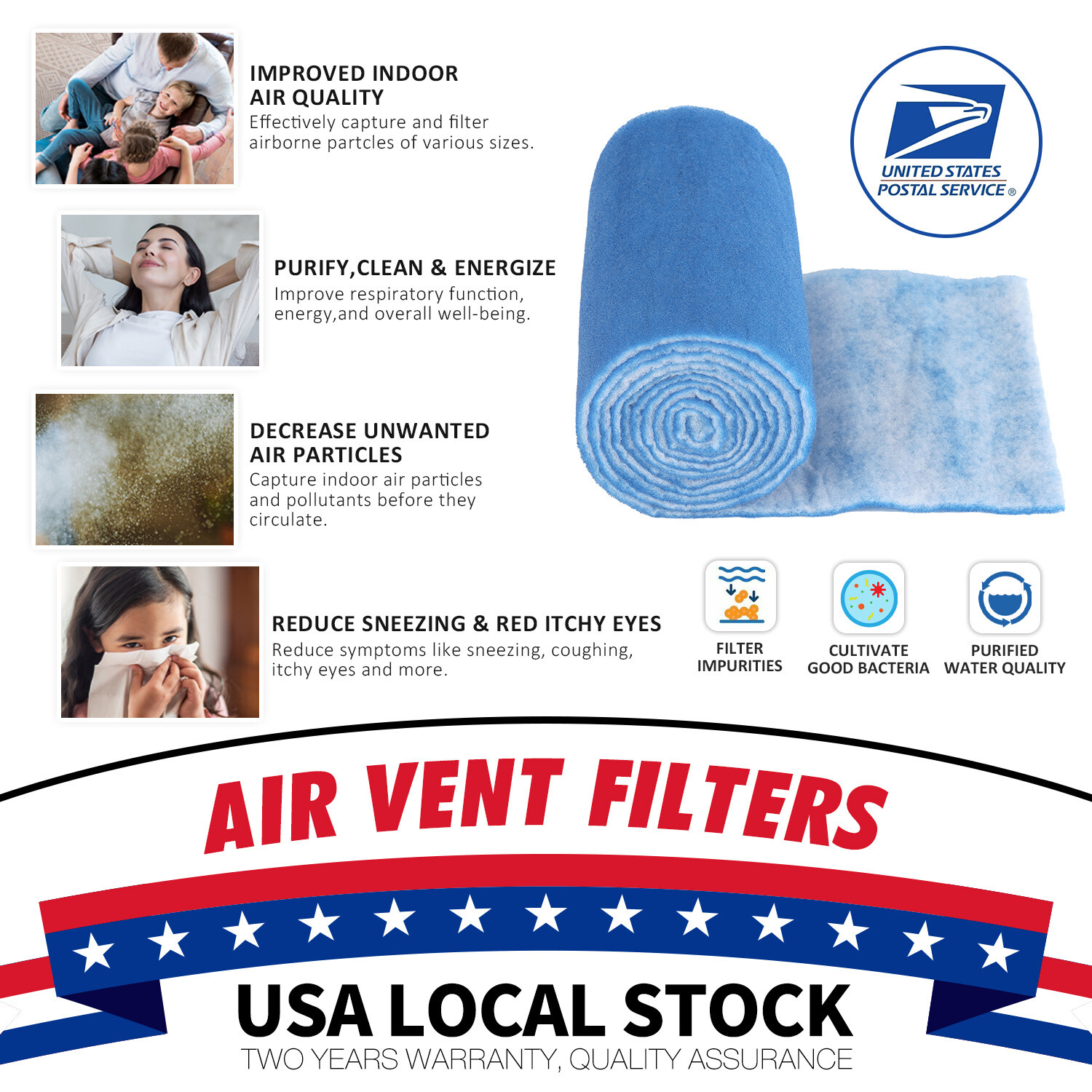 1Pack Blue White Bonded Aquarium Media Pad 12" Wide Fiber Floss Filter Material