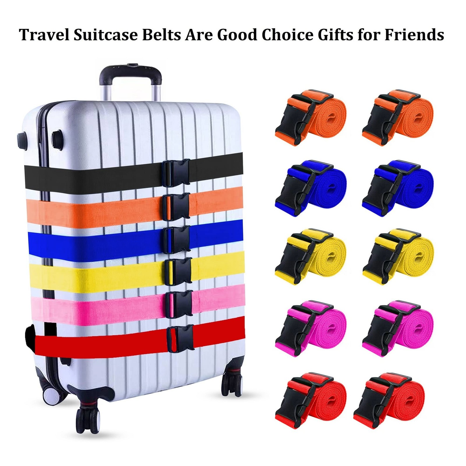 2 Pack Suitcase Straps, Bright Color Adjustable Luggage Belts, TSA Approved (...
