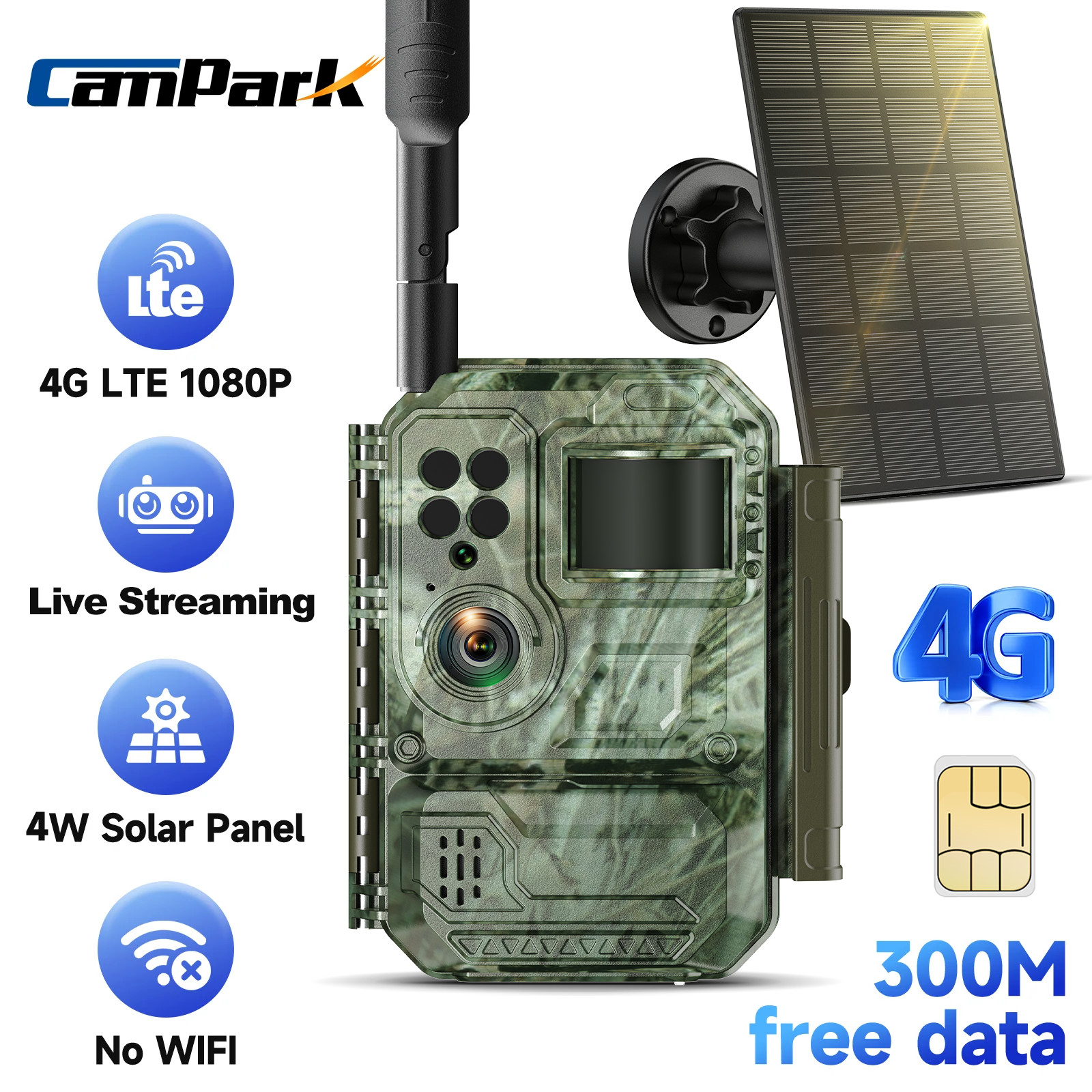 Trail Camera Solar Powered, 4G LTE Cellular Game Wildlife Camera Night Vision