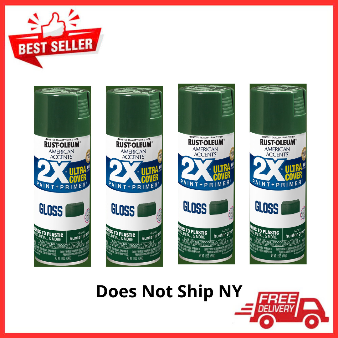 (4 Pack) Rust-Oleum American Accents 2X Gloss Spray Paint, Hunter Green, 12 oz