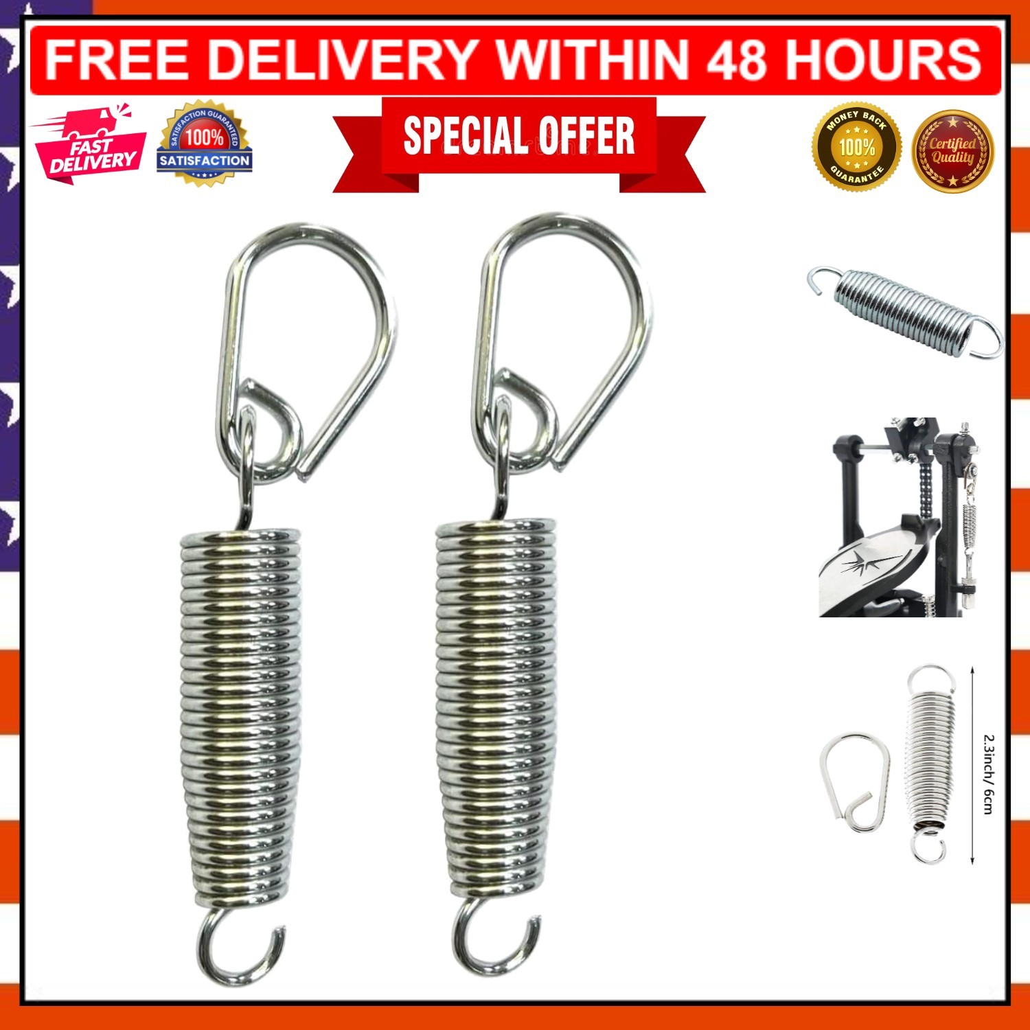 Weather-Resistant Bass Drum Pedal Springs - Stainless Steel Upgrade Set of 2