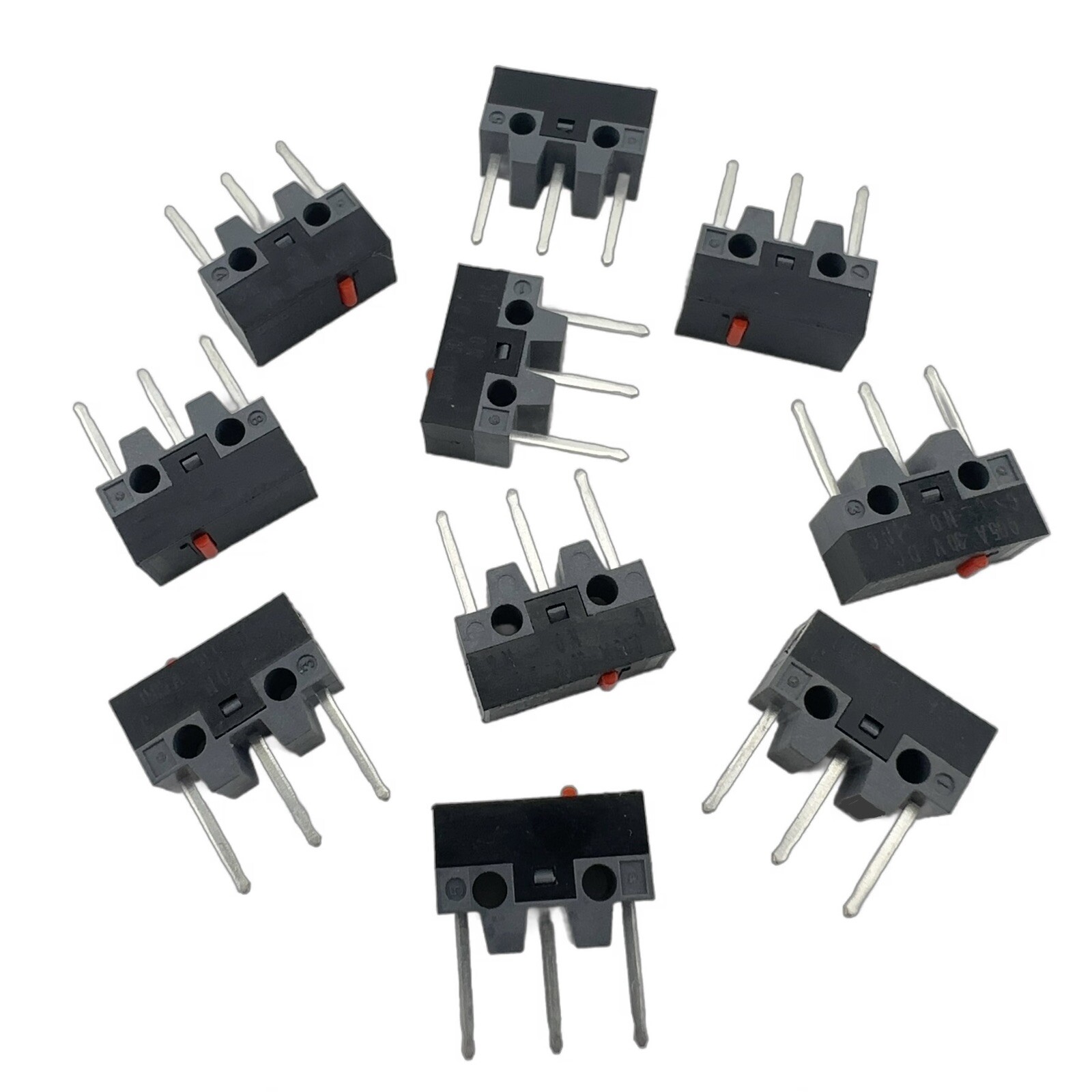 HUANO Red Dot Long-Pin 2mm Rise 10M Mouse Micro Switch 12.8x5.8x9.2mm (10 Pcs)